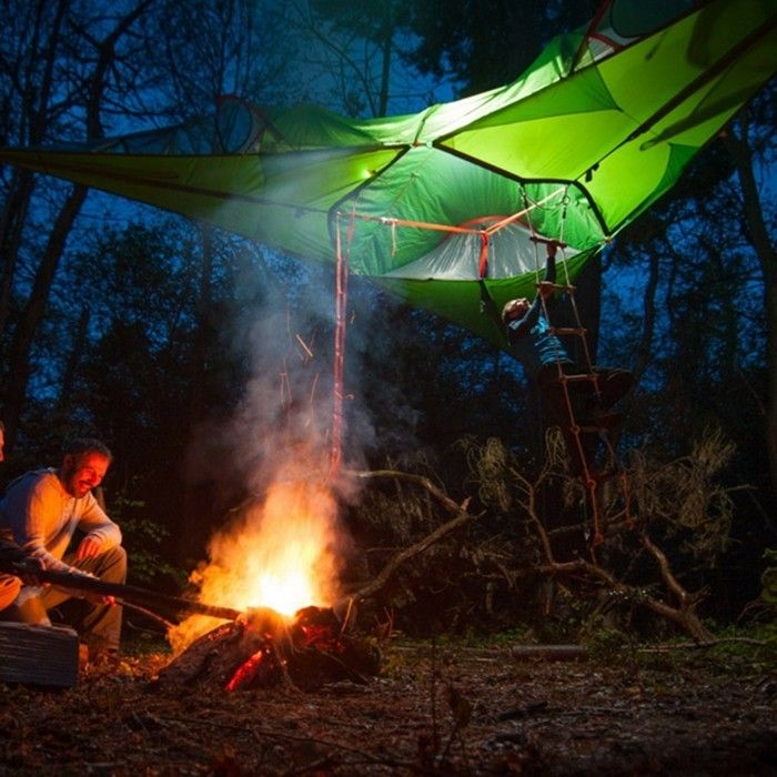 stay-in-the-wild-skog-grön-a-tält-träd med repstege-and-a-brand