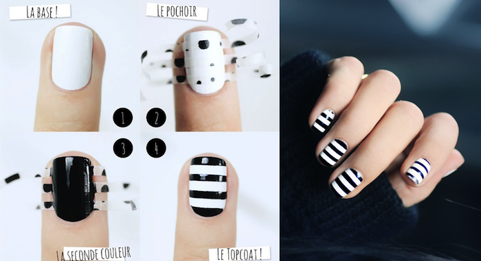 Nails mönster, nagel design i svart och vitt gör dig själv