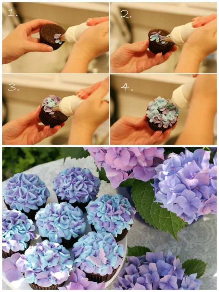 dekorere cupcakes - lage små blomster med portenspritze