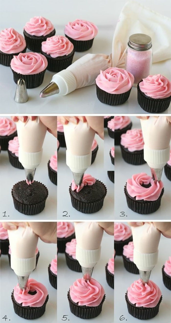 sjokolade cupcakes dekorere med rosa krem