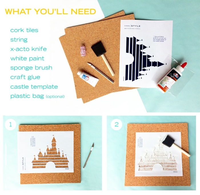 urobte si pin board sám, špongiou kefu, biela farba, rezačka, vzor, ​​vlákno