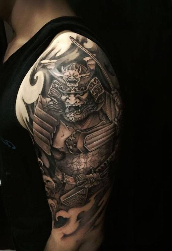 samurai tatuering, övre arm tatuering, övre arm tatuering, japanska tatuering