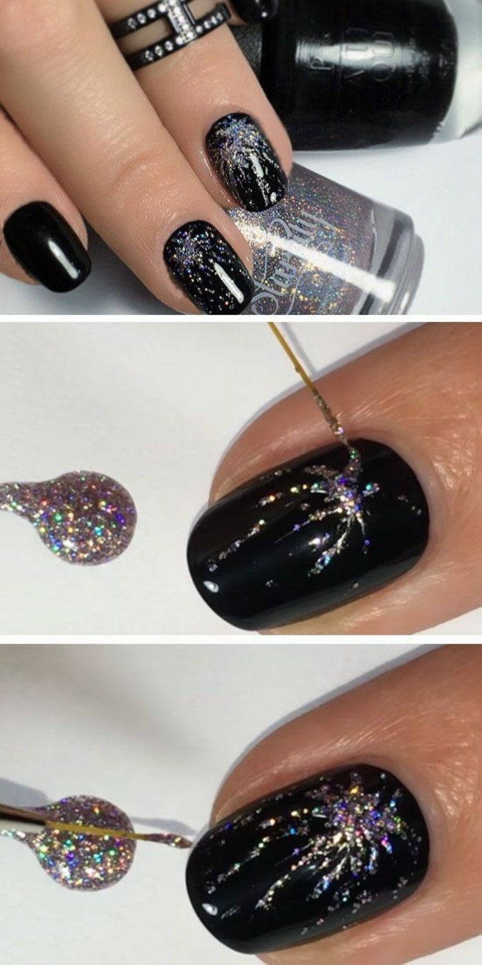 10 Brand design-black-ring-nagellak zilver-glitter-doe het jezelf-
