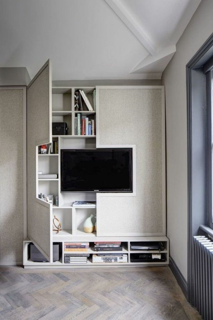 10 kvadratmeter soverom set-TV skap-med-dører-bygde-hyller-Parkett