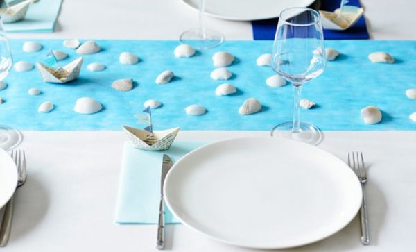 decoração de mesa azul do verão