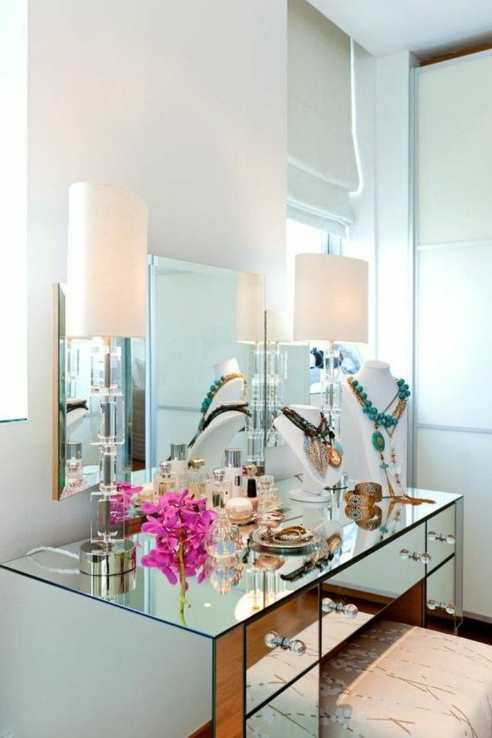 12-dressing table-dressing table-com-espelho quadrados de espelho de flores-dressing table-com-fezes