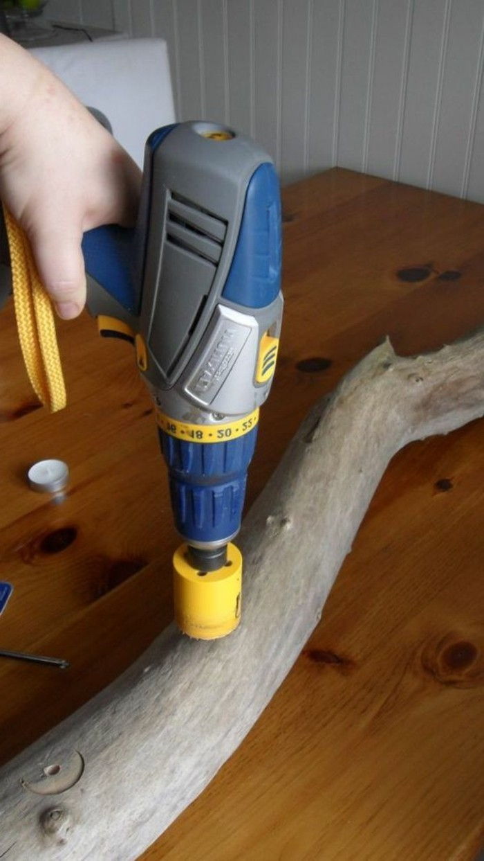 14 Driftwood ast-drill Wood-bord-arm-ljusstake-ljus-diy