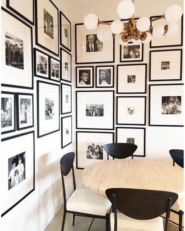 16-collage di foto-te-do-molti retro-foto-Holzerner-table-nero-sedie-lampadario