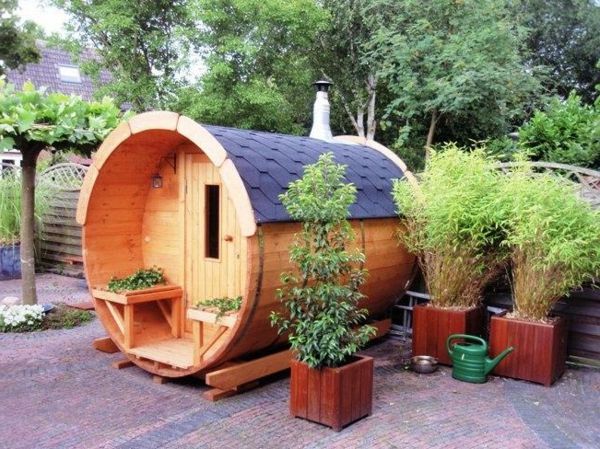 madeira jardim Sauna com plantas-