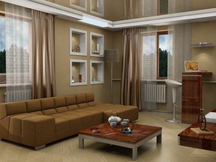 1wanddekowohnzimmer-modern-canapea-lung-perdea-bej-maro și-