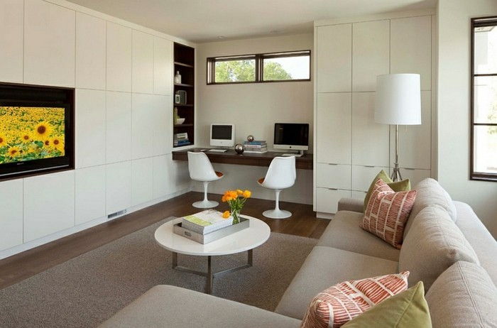 1wohnzimmerdekoration arbetande hörn praktisk design-platsbesparande