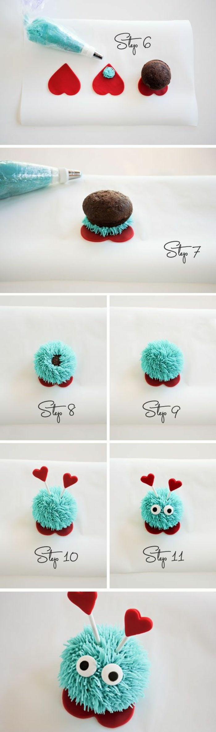 cupcakes decorați cu cremă albastră și inimi mici
