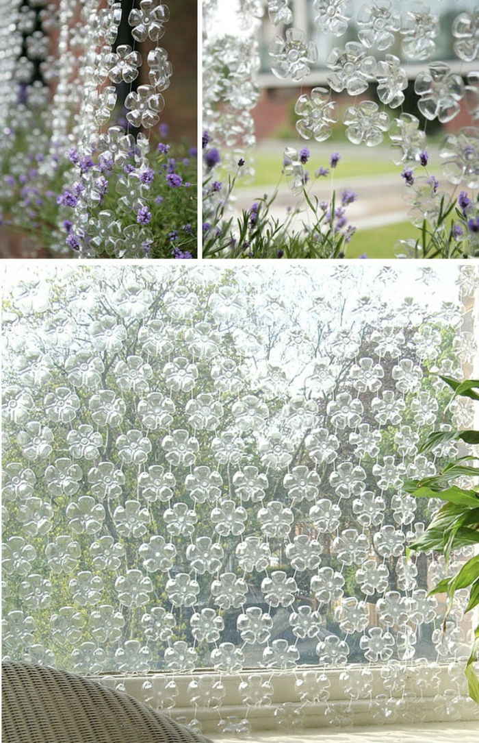 amatai su plastikiniais buteliais, gėlėmis, vitražais pagaminti iš stiklo, langų apdaila