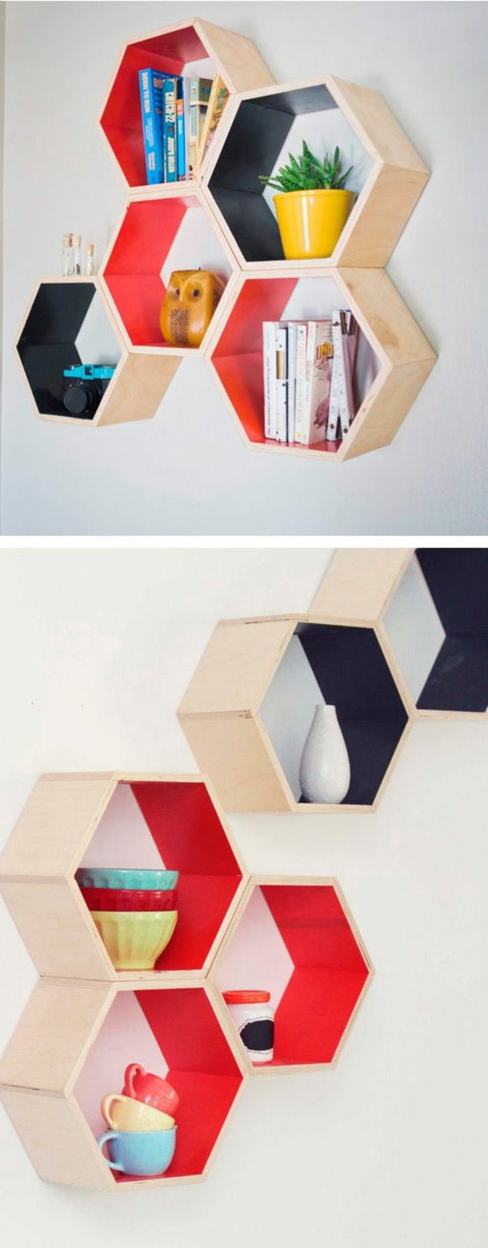 2-DIY Moebel-DIY wohnideen półkach-z drewna-in-czerwono-czarnej barwy