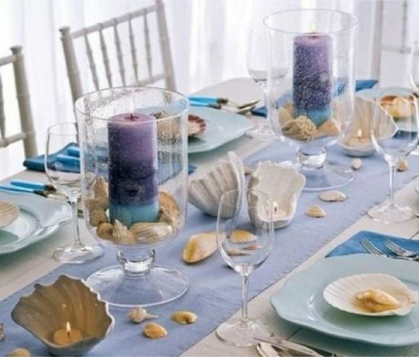 decoração de mesa de velas-azul