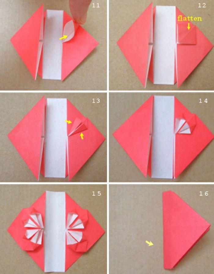 2origami-širdis-rožinė Origami širdies lankstymo techniką, popieriaus Origami-lankstymo instrukcija