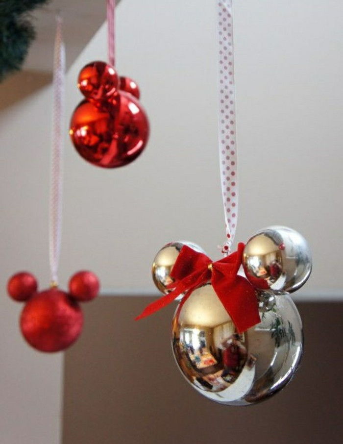 Sekiz 3-tartarik zanaat fikirler-Weihnachtskugeln-kırmızı-yay-mickey-mouse-yılbaşı süsleri