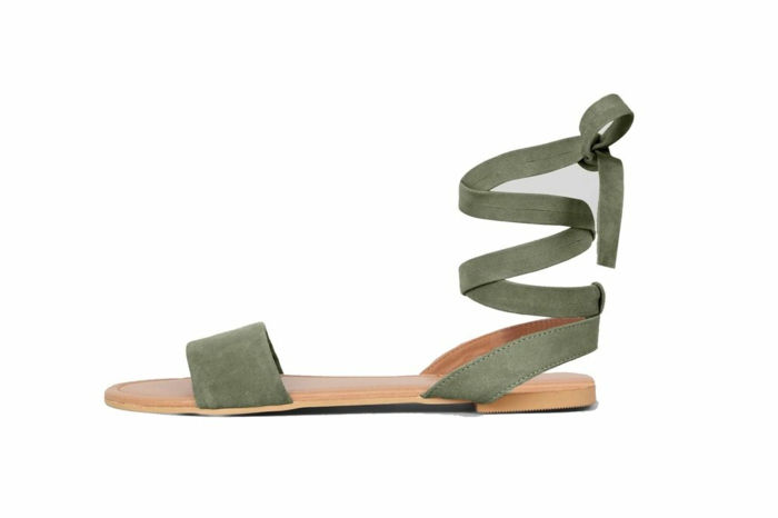 Plážové oblečenie pre ženy na leto 2017, Rhiemchensandalen v zelených semišových sandálov v zelenej, ploché sandále