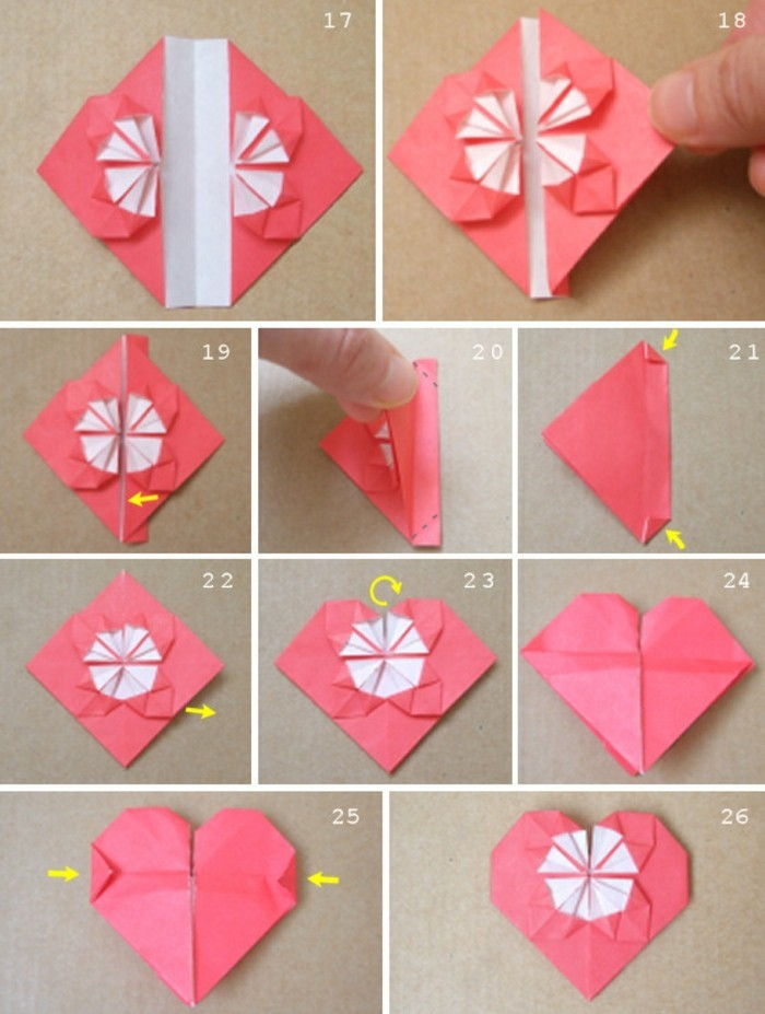3origami-heart-rosa origamihjärt vikning teknik-papper origami-vikning instruktion
