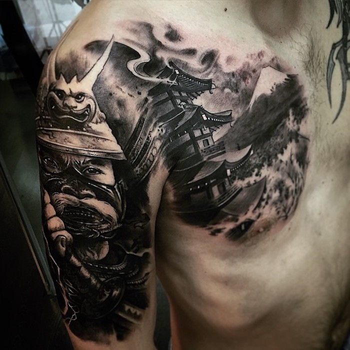 tatuagem de lutador, tatuagem japonesa, parte superior do braço, estro