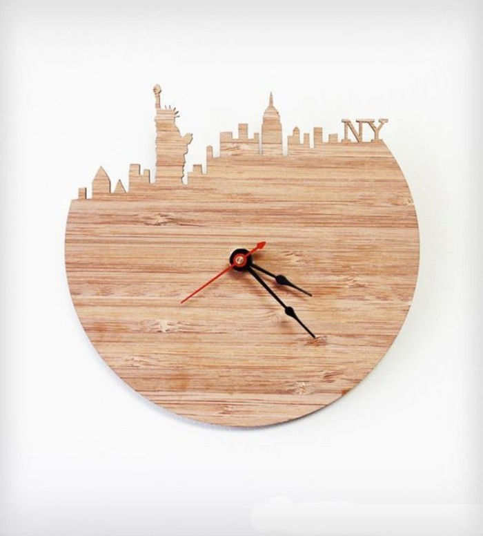 4wanduhr-dizainas-sienelę laikrodžio iš medienos--su-du-juoda-ir-a-raudonos-rodyklės-Niujorkas-laisvės statula