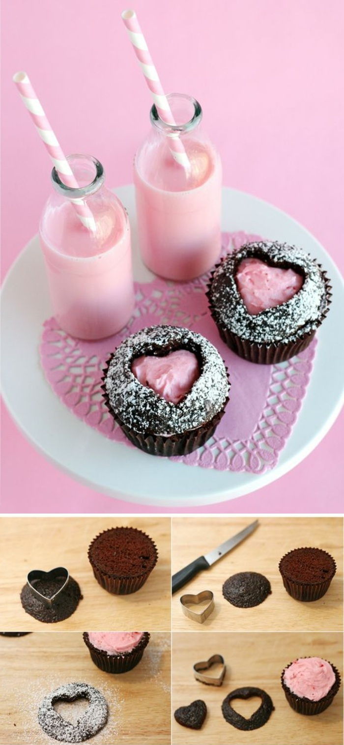 cupcakes dekorere med rosa krem ​​og glasur