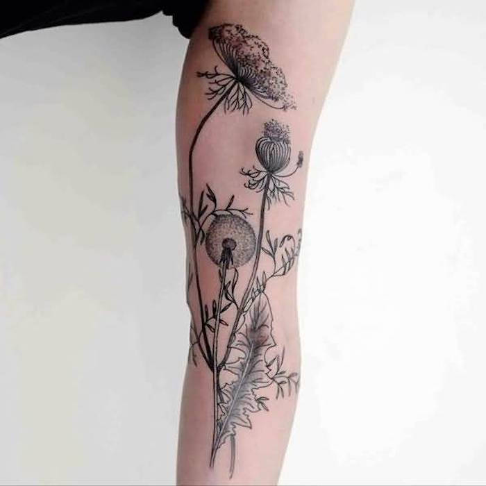 simboluri tatuaj, tatuaj mare cu flori, tatuaj păpădie