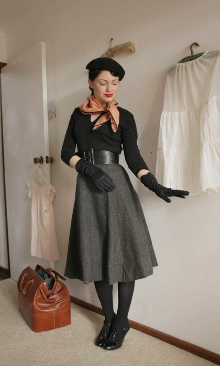 50s-starea de spirit-Franța-retro-chic elegant batic pălărie neagră Beret