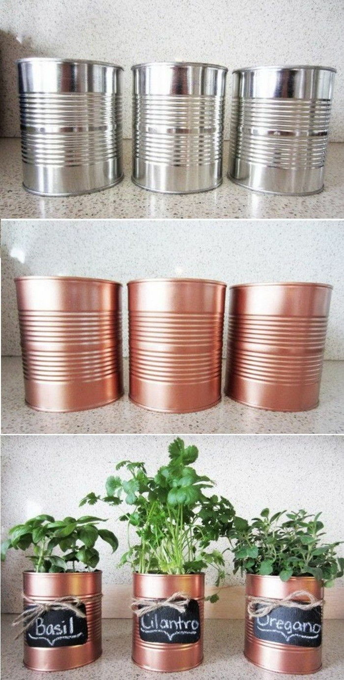 6-Tinker-con-lattine-Pots-verde-impianto-fai da te-golden-spruzzo