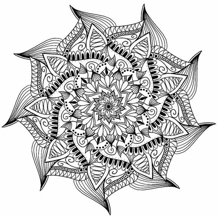 Bild med ett repeterande mönster för färgning, komplexa linjer, lotusform, spiraler