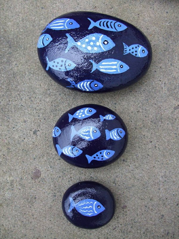 krásne modré ryby - kamienkové dekorácie