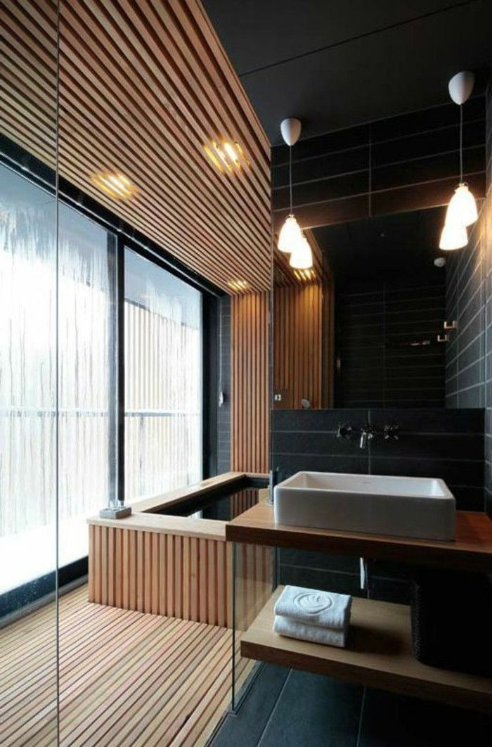 7-vonios dizainas-idėjos Modernus-Bader-vonios-in-juoda-su-medienos