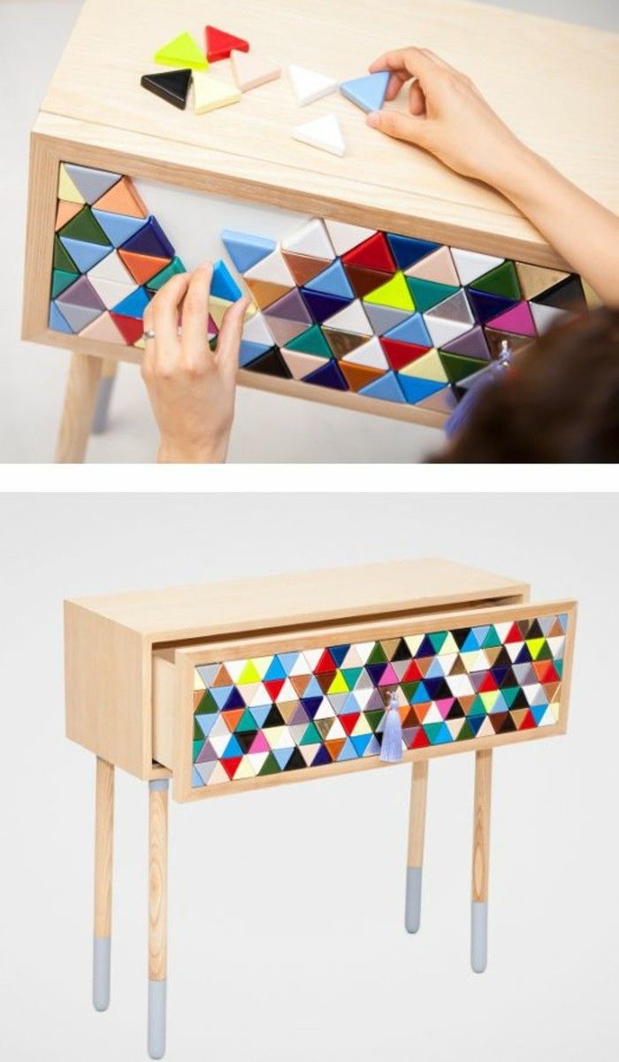 7-DIY meble twórczy-wohnideen-small-szafka z drewna z mozaiką