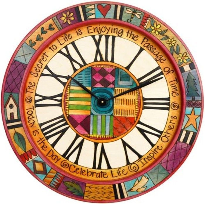 7wanduhr-design-kleurrijke-dial-wall-clock-hout-metaal-Romeins cijfer-pay