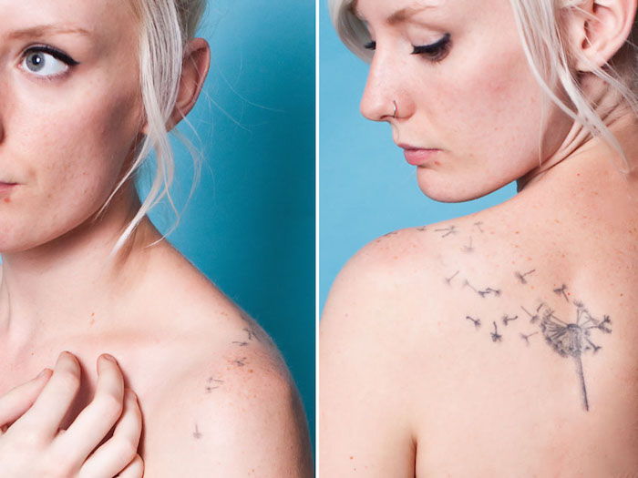 tatuaje semnificative, femeie cu păr blond și tatuaj pe umăr