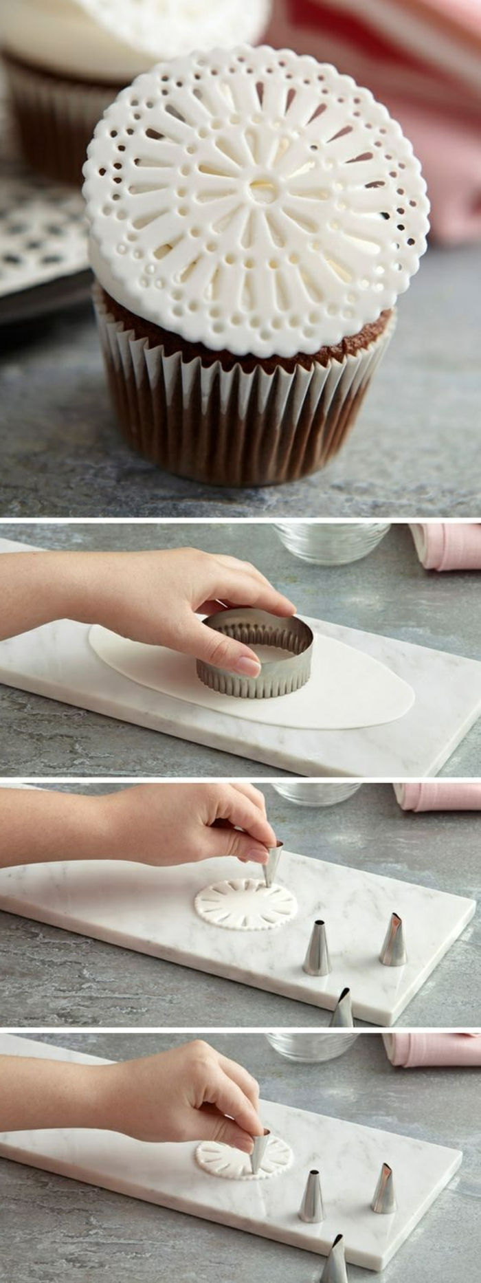 Okrasite čokoladno piškotek z dekoracijo belega fondanta