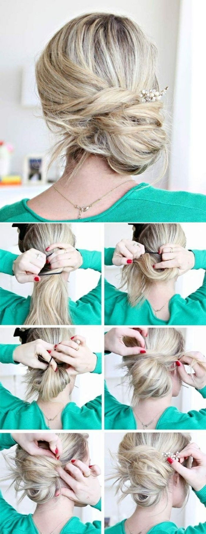 9-Updo frizure-yourself, da modro-bluzo-srednje dolge blond las-pin up-ženska-DIY