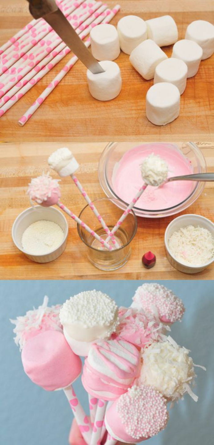 desert de marshmallow, glazura roz si nuca de cocos
