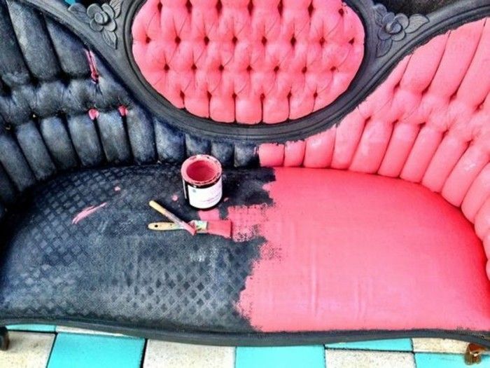 ideia mobiliário antigo tempero-a-black-sofa-in-pink-cor-pintura-diy