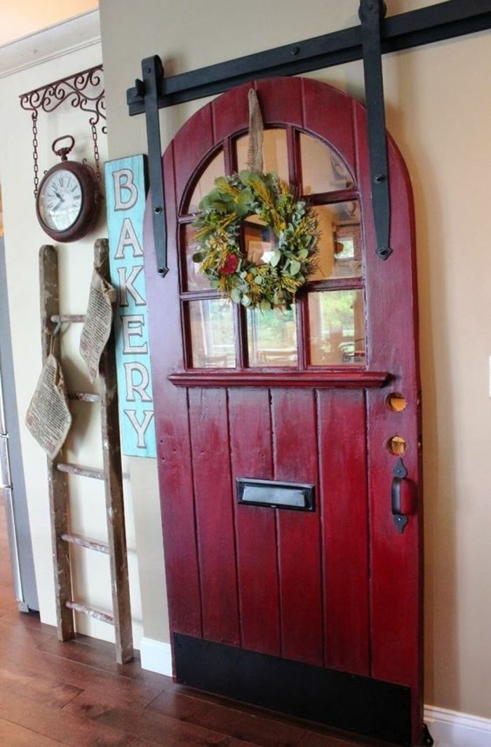 Vechile uși-decora-rosu-door-to-door ușă glisantă coroană de flori