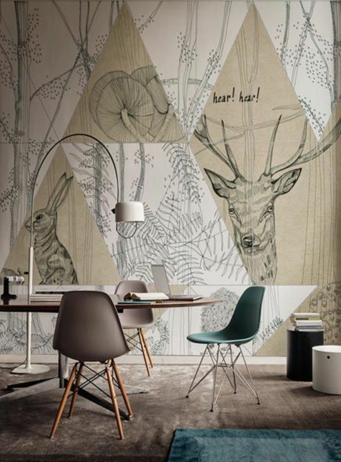 Office-minimalistické zariadenie grafický tapeta vzor Lesné zvieratá