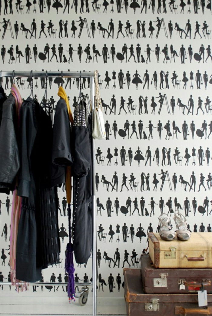 Stüdyo tasarımcı kıyafetleri-retro duvar kağıtları-siyah-beyaz