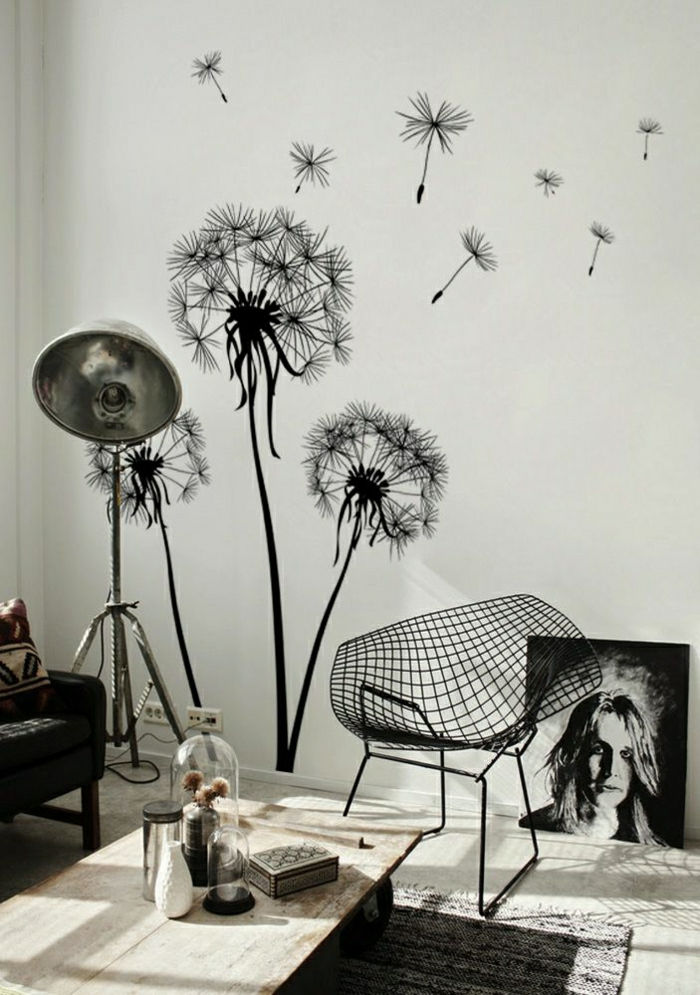 Atelier-bielo-steny-black-nástenné samolepky-púpavy