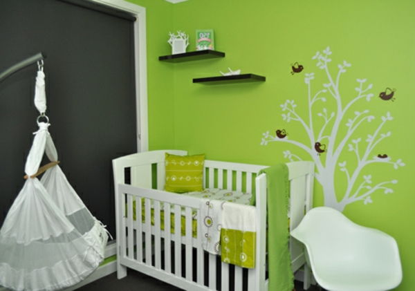 Nursery design wall-in gröna nyanser väggdekoration i grönt