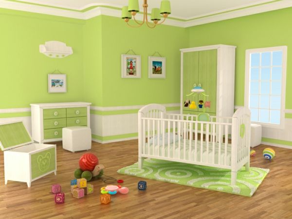 Nursery design - väggfärg grön ton vägg dekoration i grönt