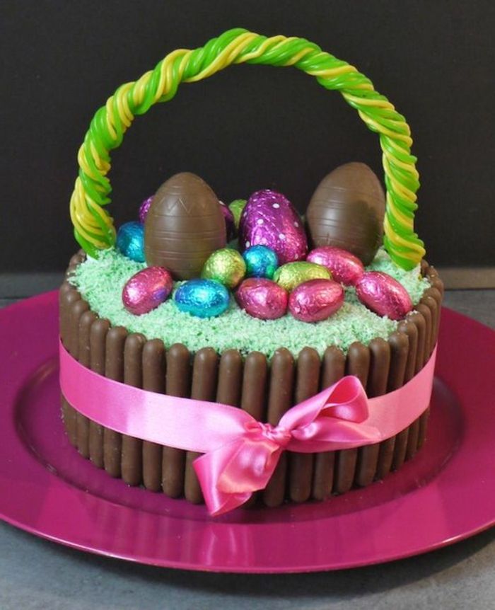 Osterkorb na velikonočnih praznikih, da se okrasite s čokoladnimi jajci