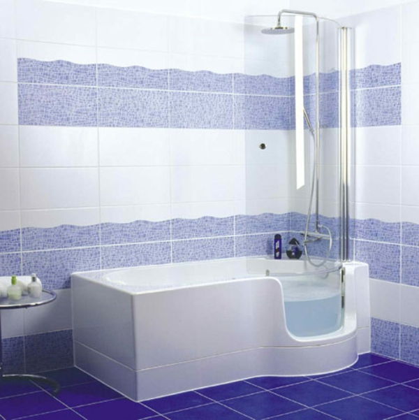 wielka kąpiel-z prysznicem strefa-fioletowo-biały