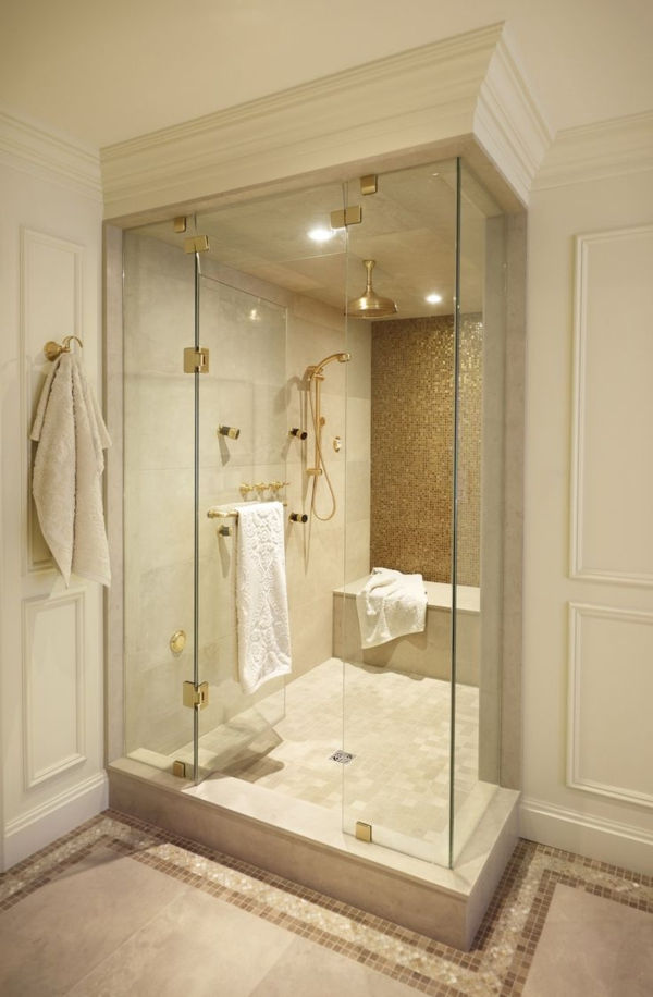 Chuveiro do banheiro-de-vidro design moderno ouro