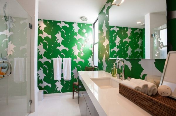 Badrum Idea Wall .i-gröna toner väggwallpaperen