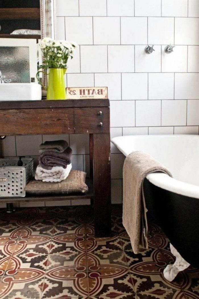 Banyo-ülke içi tarzı siyah banyo-renkli-vintage yer karoları banyo